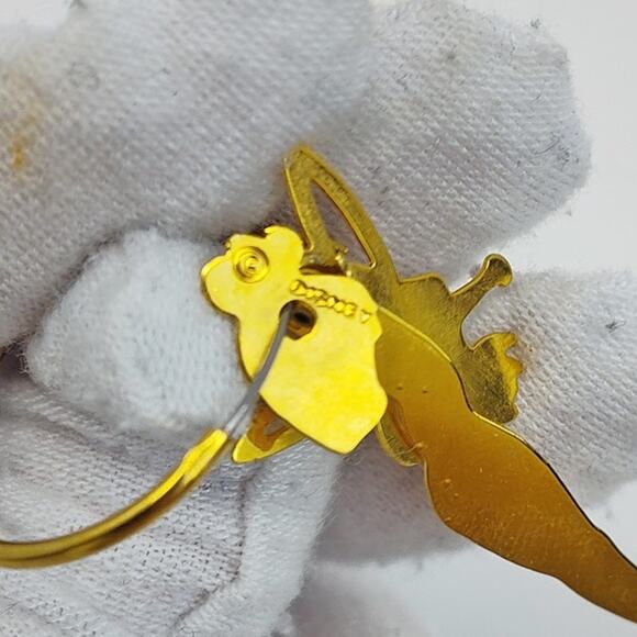 Disney Signed Gold Tone Tinkerbell Dangle Earrings - Picture 10 of 11